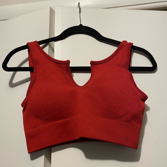 Red Ribbed Crop Top - Picture 1 of 4